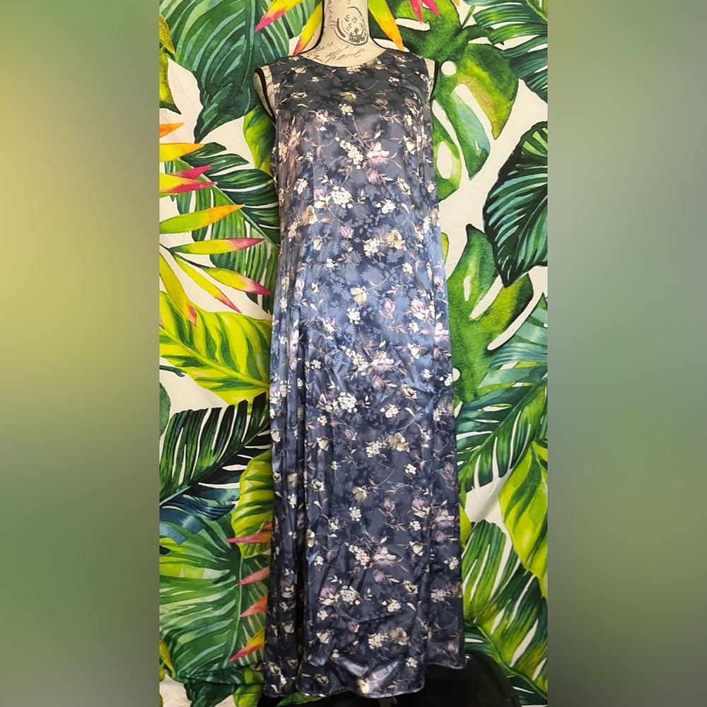 Vintage JR Bentley L Purple Floral Silky Satin Maxi Spring Summer Fall Nightgown